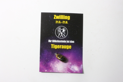 10erSet Sternzeichenkarte m. Tigerauge-Anhänger / Zwilling