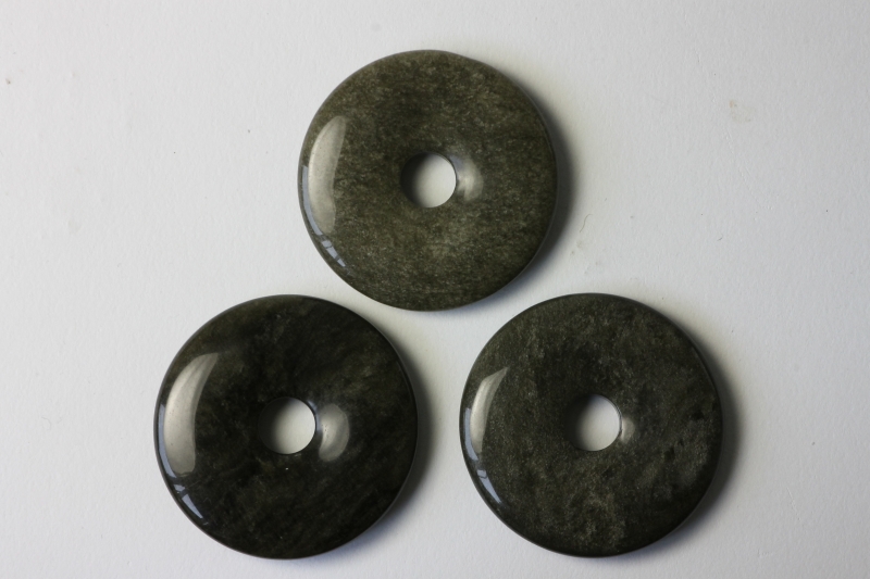 Set of 3 gold obsidian 40mm donuts