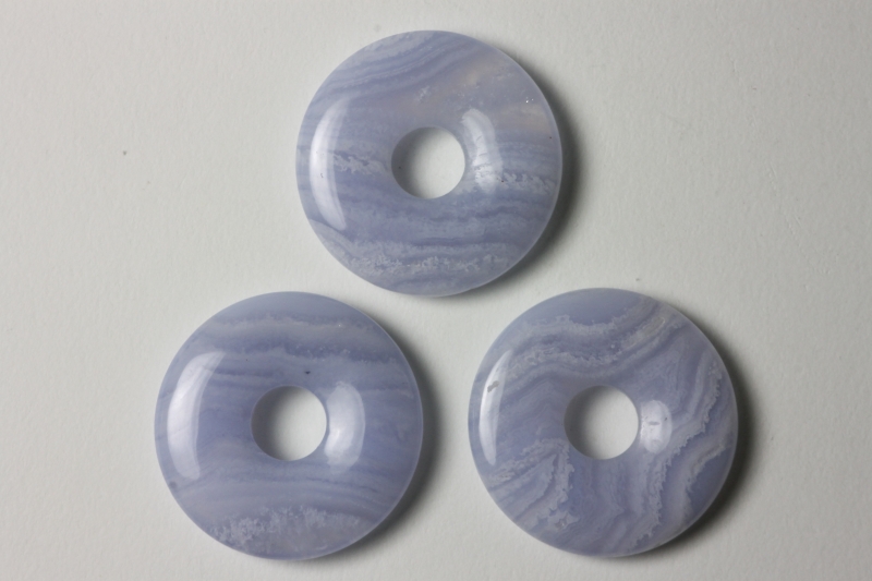 Set of 3 chalcedony 30mm donuts