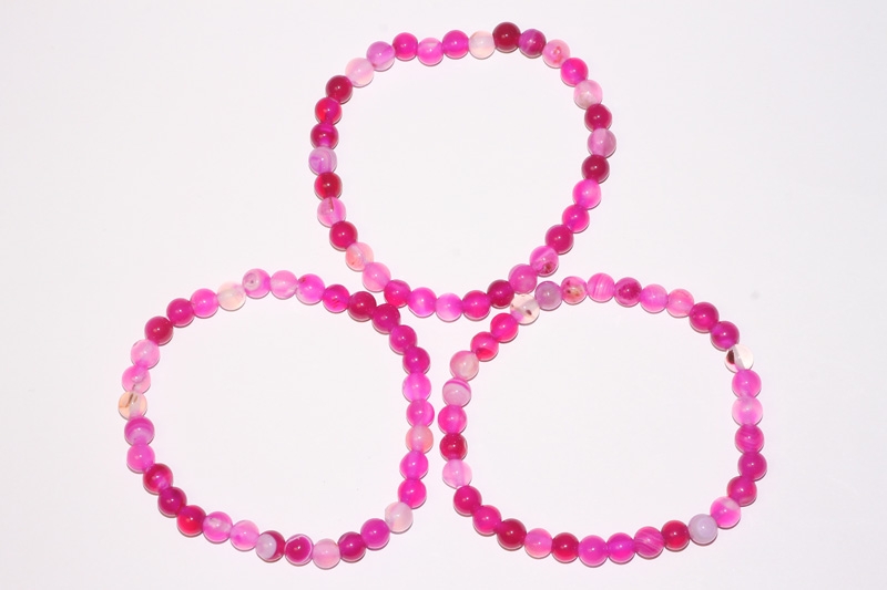 Striped Agate pink Ball Bracelet 6 mm