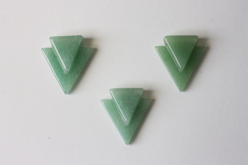 Set of 3 double triangle pendants, aventurine