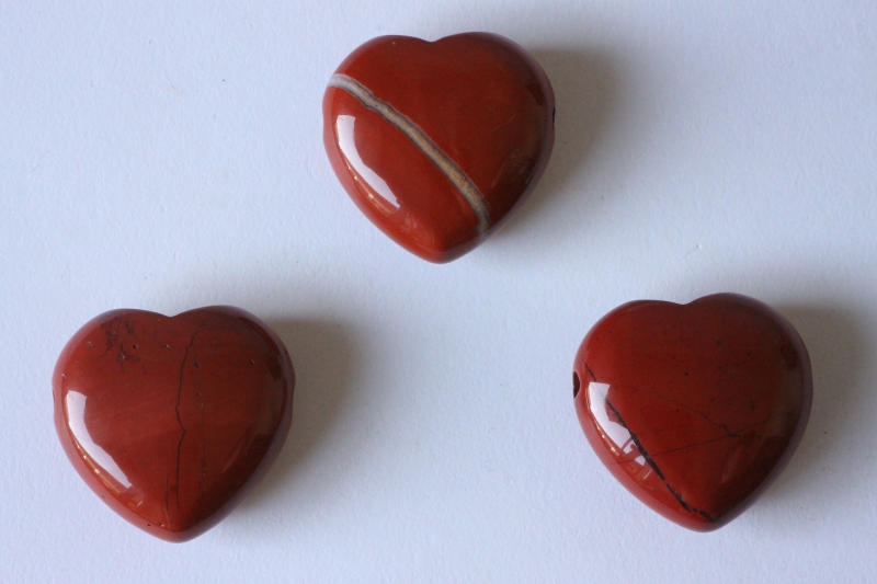 Set of 3 hearts 30mm drilled red jasper