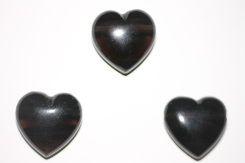 Set of 3 hearts 30mm drilled lamellar obsidian