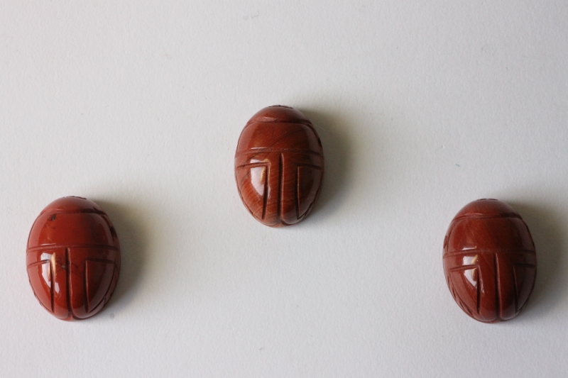 Set of 3 scarabs 30mm for leather strap red jasper