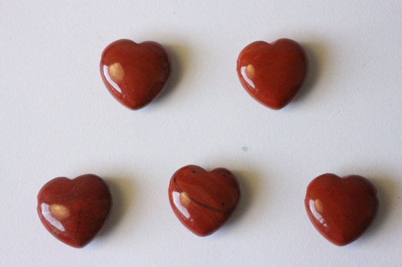 Set of 5 hearts drilled red jasper