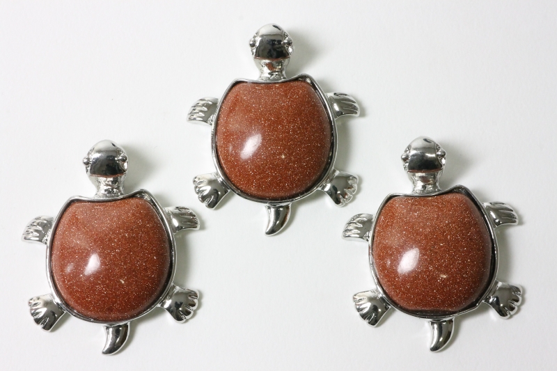 3pcs. Gold sandstone synthetic turtle pendant