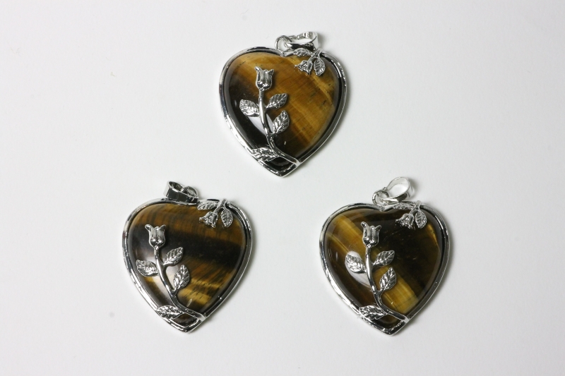 3pcs. Tigers eye heart pendant Rose