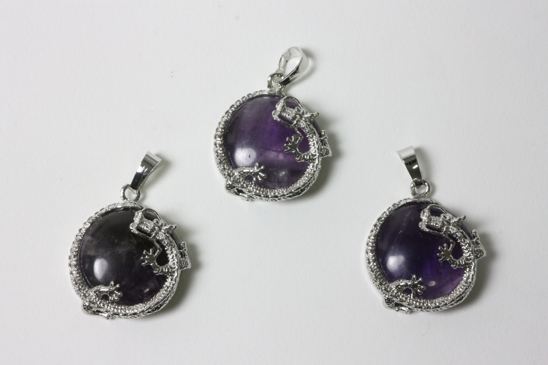 3pcs. Amethyst Dragon Pendant Button