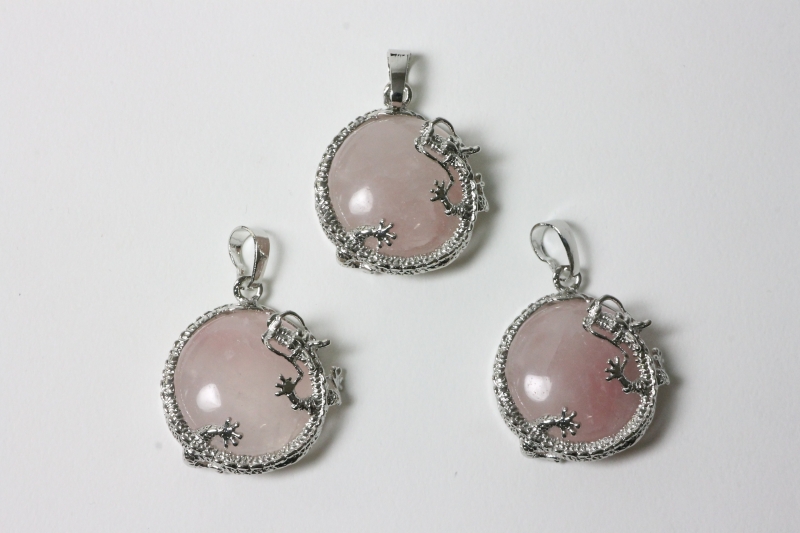 3pcs. Rose Quartz Dragon Pendant Button