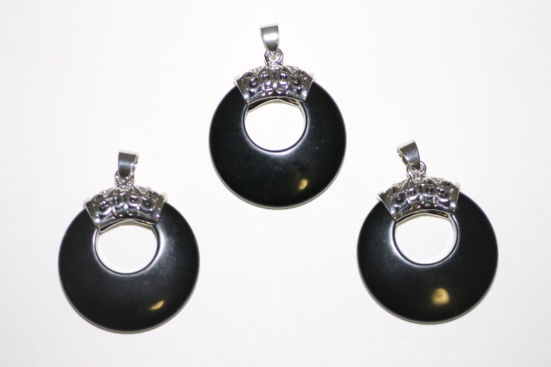 3pcs. Obsidian black donut pendant