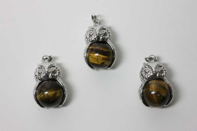 3pcs. Tiger eye owl pendant ball