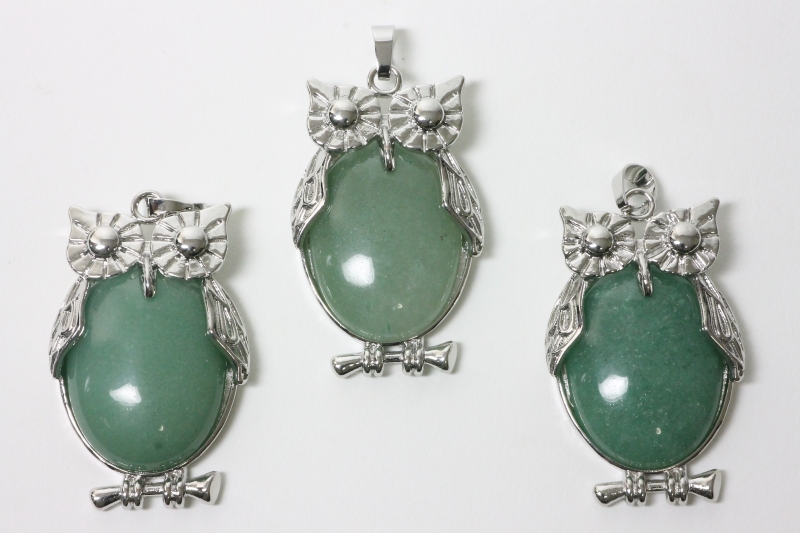 3pcs. Aventurine owl pendant flat