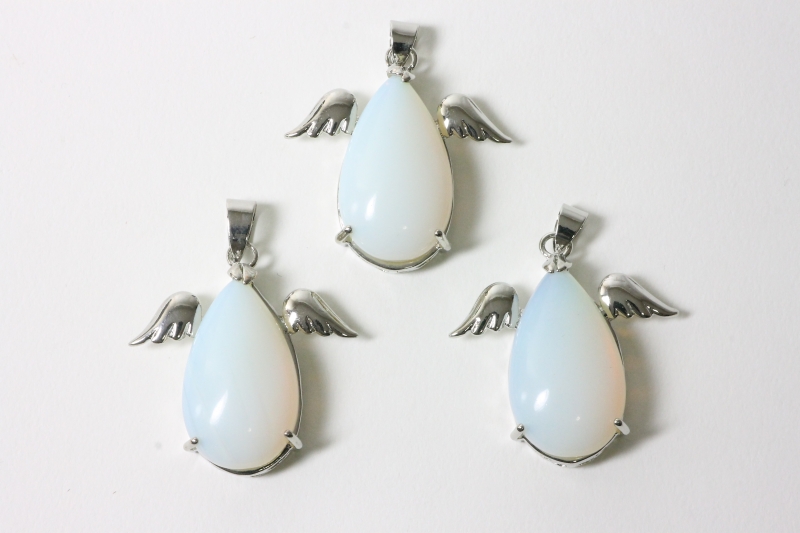 3pcs. Opal glass synthetic angel pendant