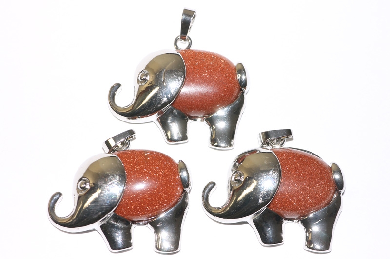 3pcs. gold sandstone synth. pendant elephant/flat