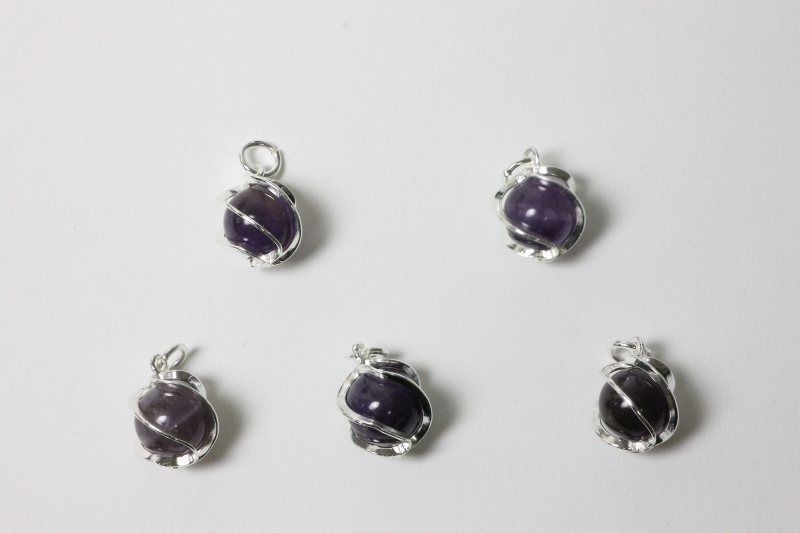 5pcs. Amethyst spiral ball pendant 10mm