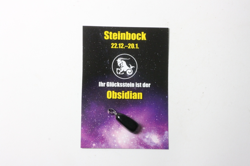 10erSet Sternzeichenkarte m. Obsidian-Anhänger / Steinbock