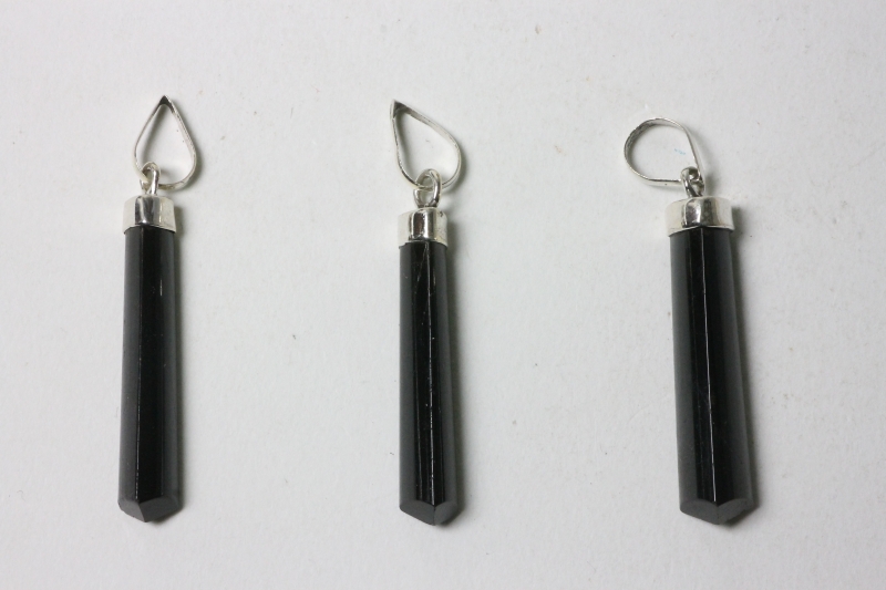 Set of 3 Schörl (black Tourmaline) pendant rods made of 925 silver