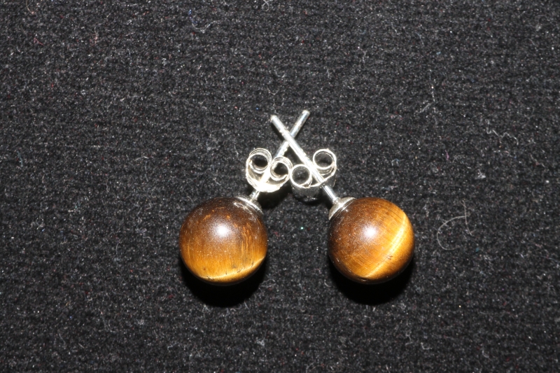 3 pairs of tiger eye earsticks bead 8 mm Sterling-silver