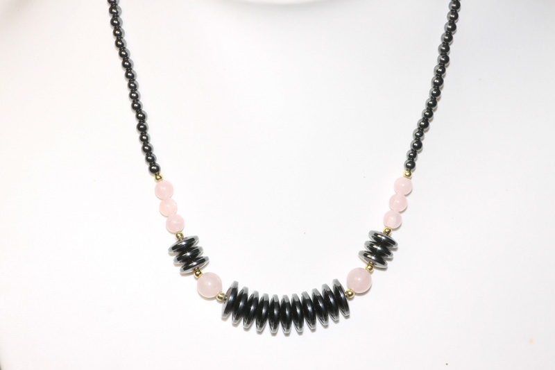 Hematin disc chain rose quartz