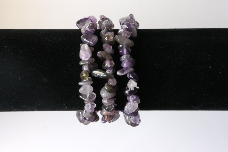 Set of 5 amethyst chips bracelets 19cm stretch