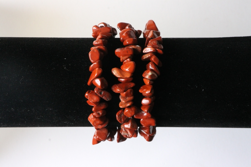 Set of 5 red jasper chips bracelet 19cm stretch