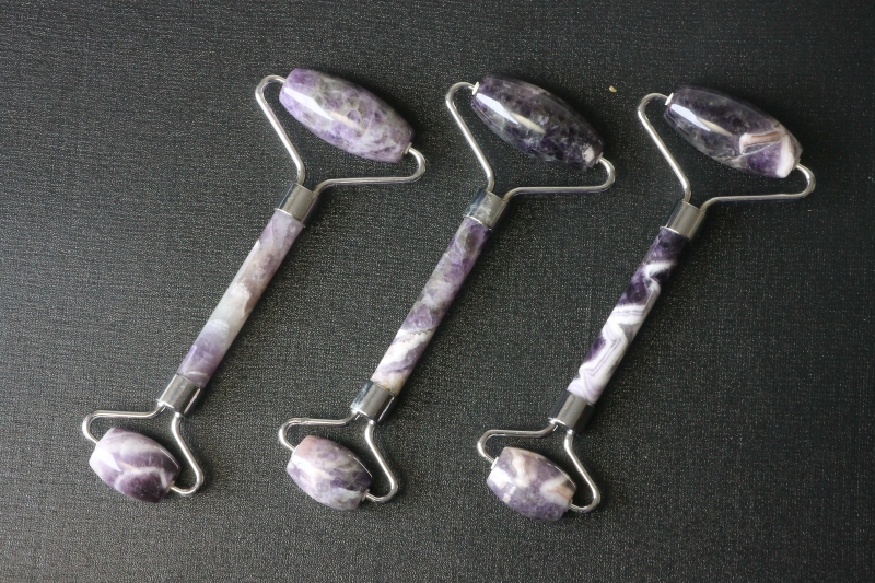 Massageroller Amethyst / Metall ca. 13-14cm