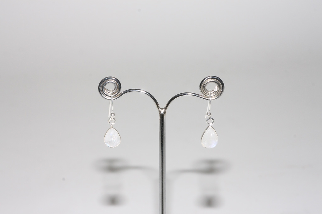 Rainb. moonst. Earrings Cab. Drops Sterling-silver