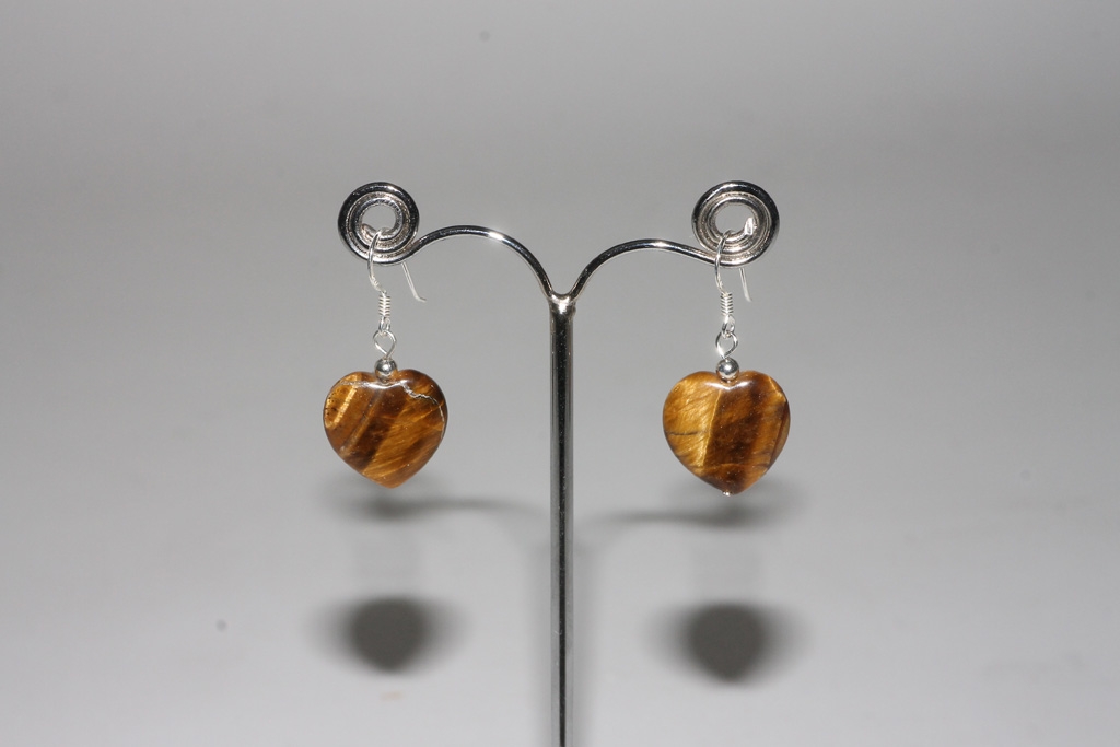 3 pairs of tiger eye earrings heart Sterling-silver