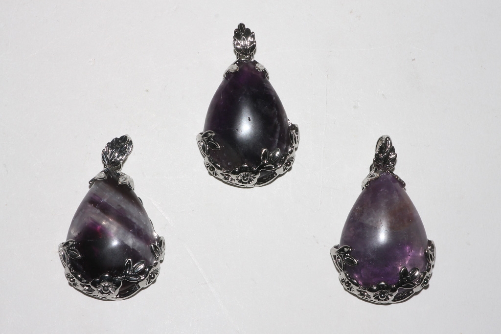 3pcs. Amethyst teardrop pendant decorated