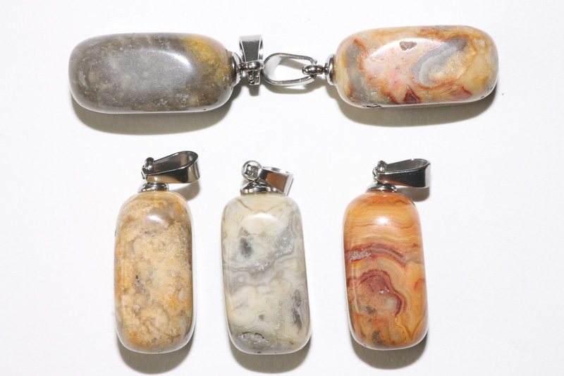 Set of 5 Crazy Lace Agate tumbled stones with eyelet