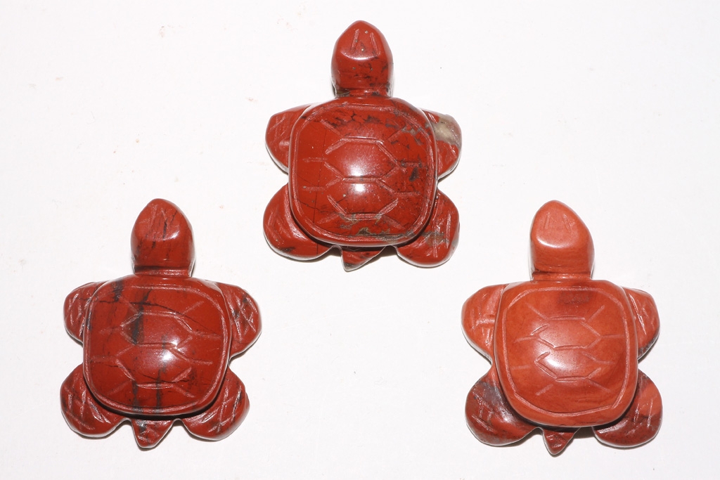 Set of 3 turtles for leather strap, red jasper