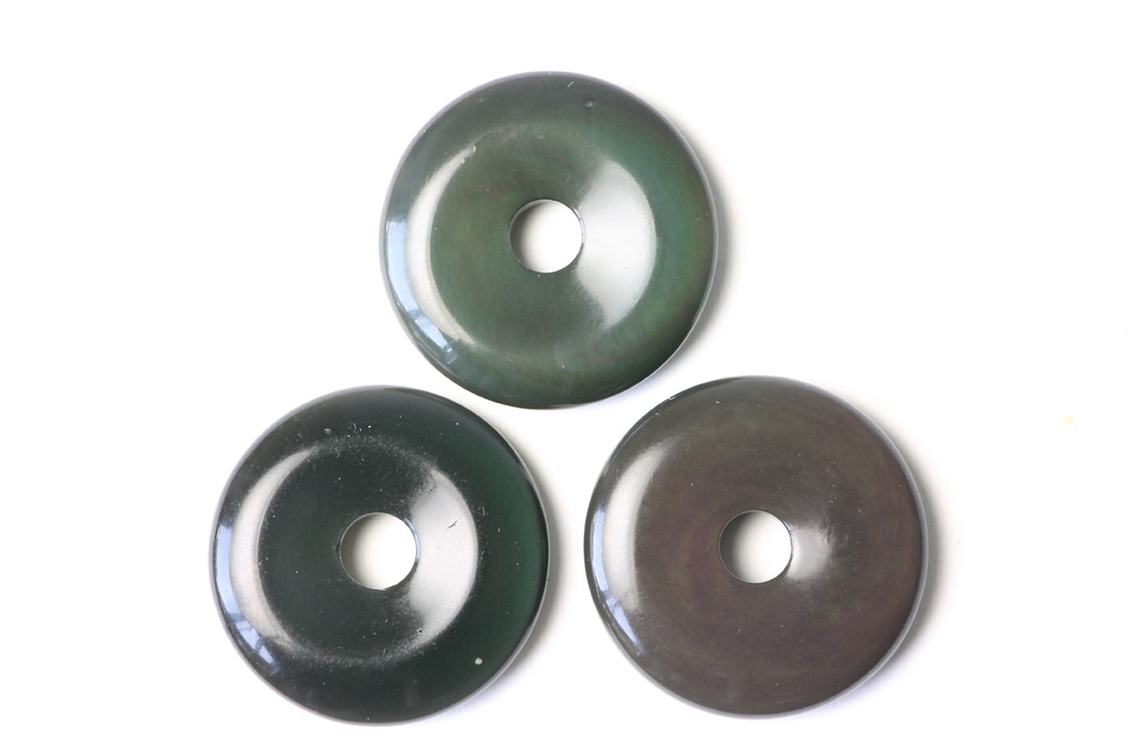 Set of 3 Rainb. Obsidian 30mm Donut