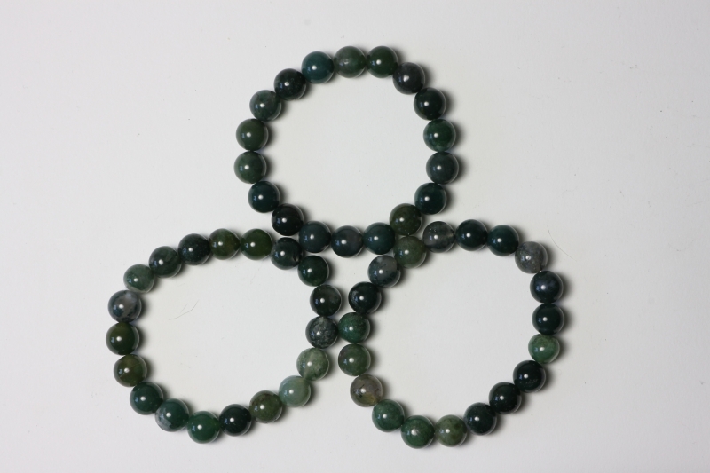 Moss Agate Ball Bracelet 10 mm