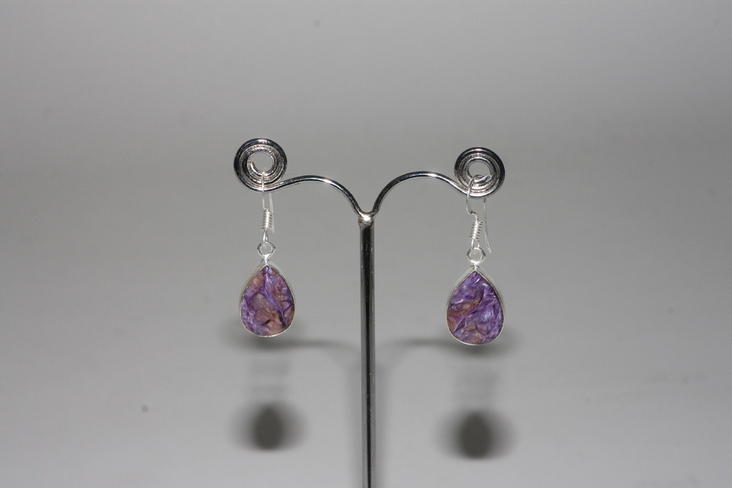 Charoite earrings free-form sterling-silver