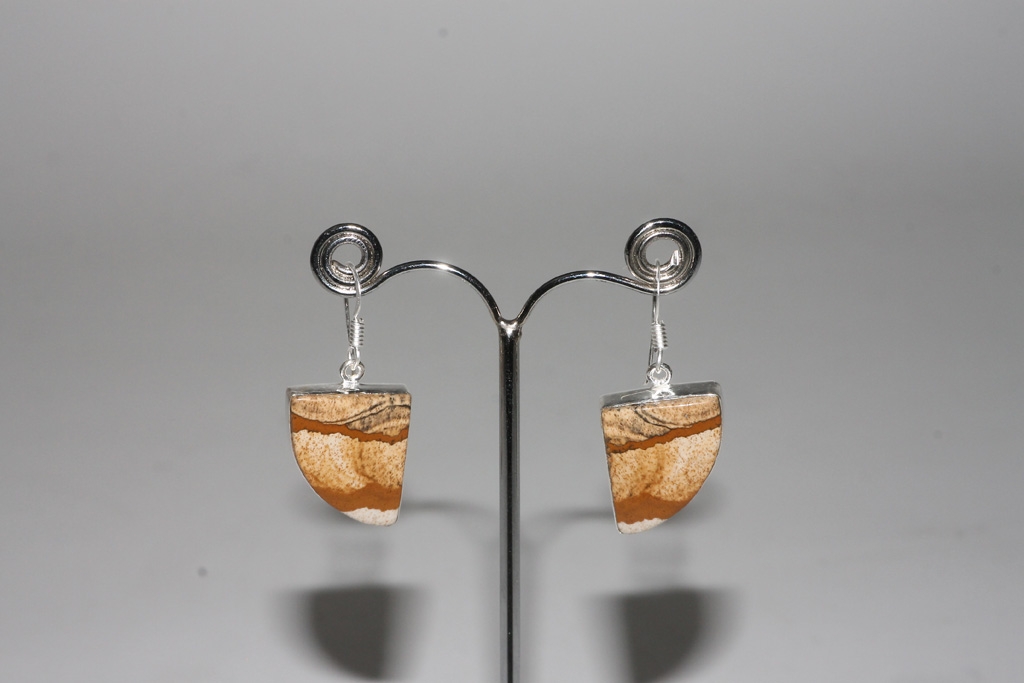 Picture jasper earrings freeform Sterling-silver