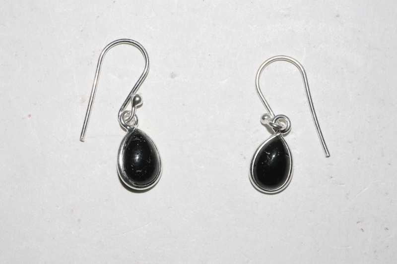 Black Tourmaline earrings Cab. Drop Sterling-silver