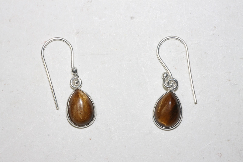 Tiger Eye Earrings Cab. Drop Sterling-silver