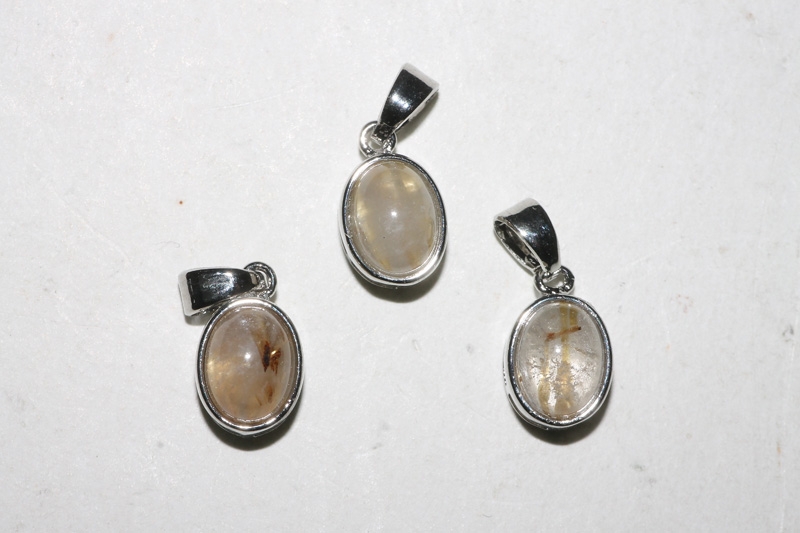 3pcs. Rutilated quartz pendant oval approx. 6x8mm