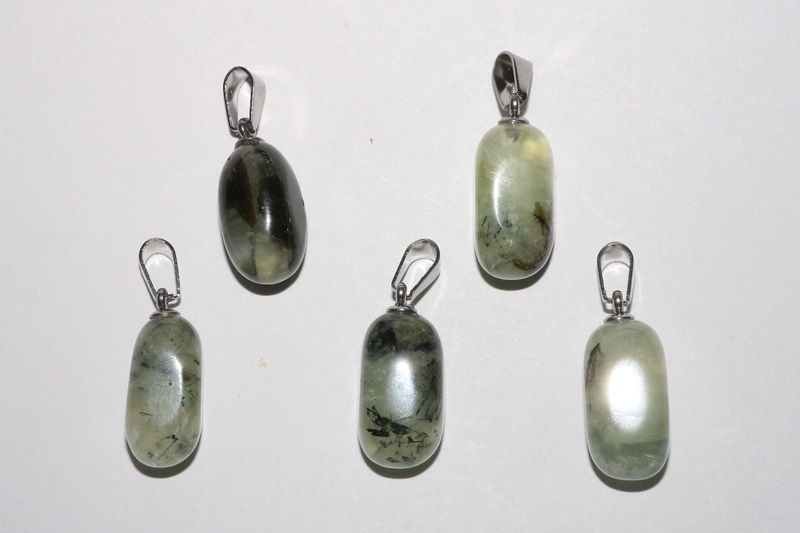 Set of 5 Prehnite tumbled stones with eyelet