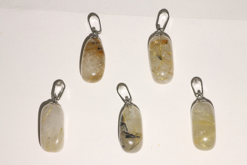 Set of 5 rutilated quartz tumbled stones with eyelet