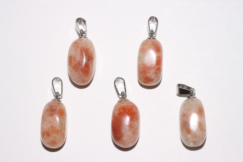 Set of 5 sunstone tumbled stone with eyelet