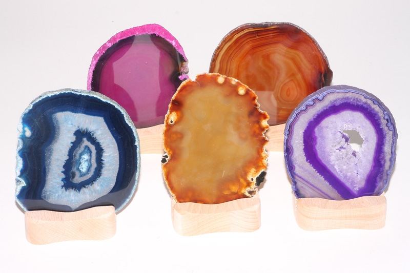 Tealight holder agate slice / wood