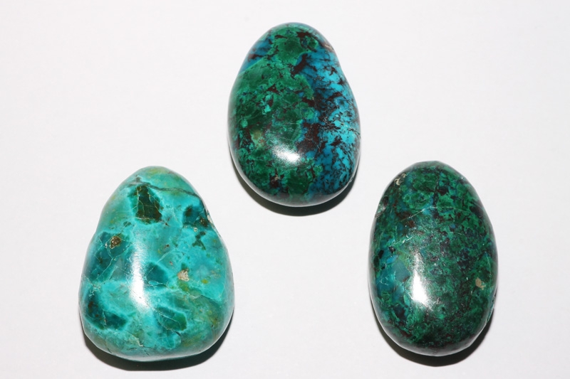 Set of 5 drilled chrysocolla Peru tumbled stone