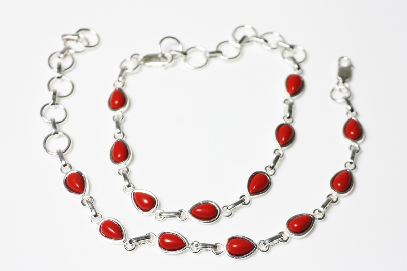 Koralle rec. Armband Cab. 925erSilber