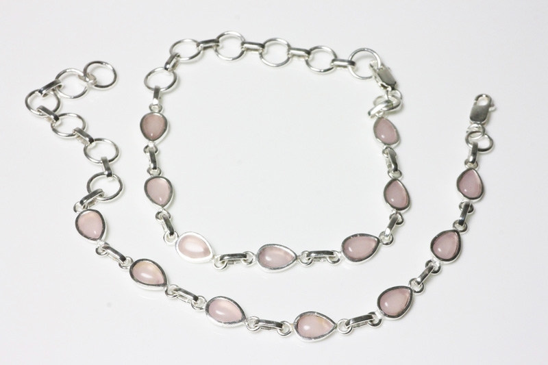 Rosenquarz Armband Cab. 925erSilber