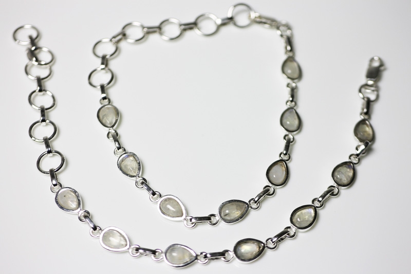 Regenbogen Mondstein Armband Cab. 925erSilber