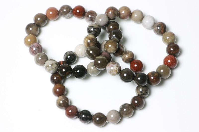 Petrified wood bead bracelet 10 mm