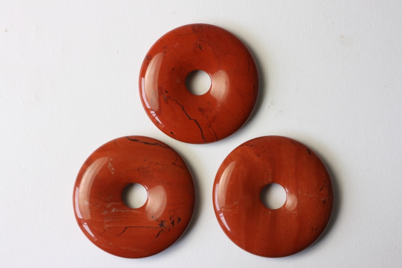 Set of 3 red jasper 40mm donuts