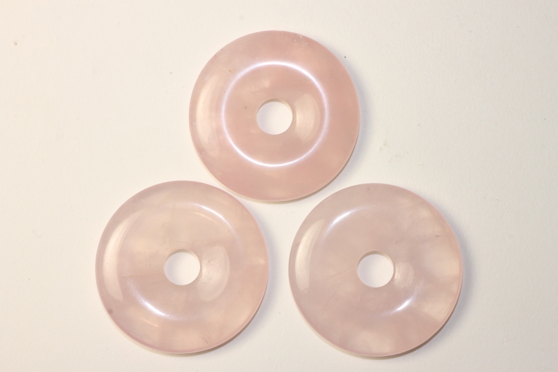 Set of 3 rose quartz 40mm donuts