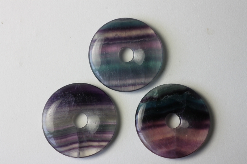 Set of 3 rainbow fluorite 40mm donuts